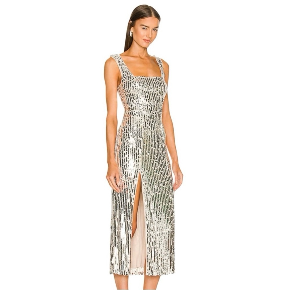 Show Me Your Mumu Eden Midi Dress Silver Sequin Size Small - Picture 2 of 15